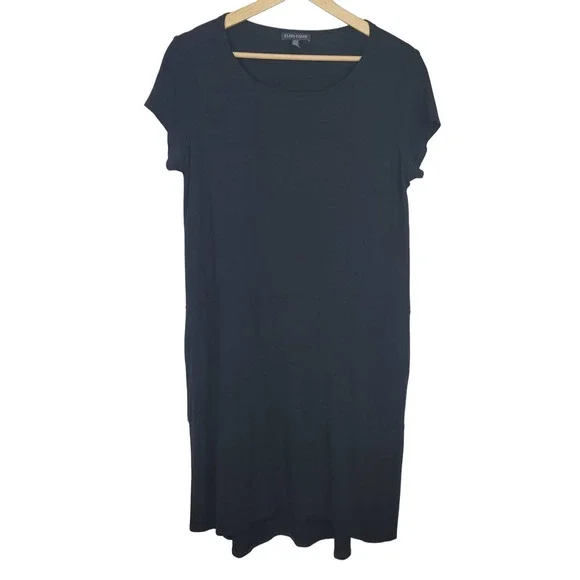 Eileen Fisher | Dresses | Eileen Fisher Black Short Sleeve Top Shirt Dress  Jersey Knit 36 | Poshmark
